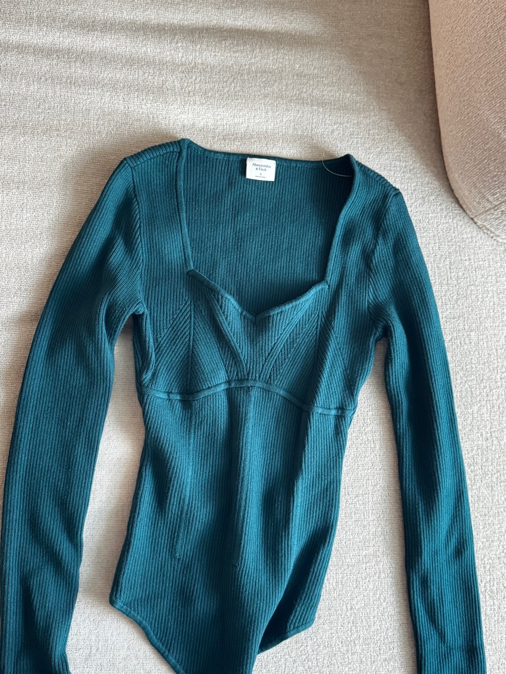 NEW: Abercrombie & Fitch Teal Ribbed V-Neck Long-Sleeve Sweater Bodysuit